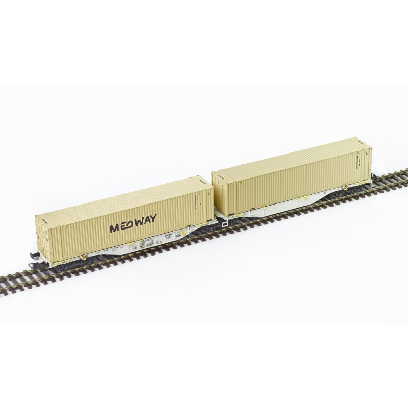 Plattformwagen Bauart Sggmrss, VTG. Medway-Behälter.