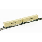 Plattformwagen Bauart Sggmrss, VTG. Medway-Behälter.