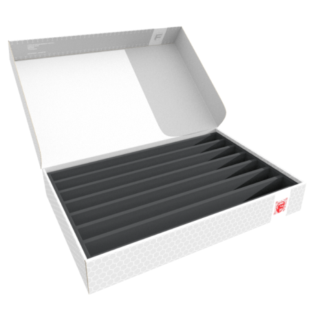 Caixa de armazenamento para locomotivas à escala H0 (7 compartimentos) posição vertical.