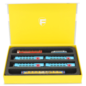 Caixa magnética amarela para locomotivas à escala N (4 compartimentos) na horizontal.