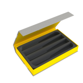 Scatola magnetica gialla per locomotive in scala N (4 scompartimenti) orizzontale.