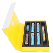 Caixa magnética amarela para locomotivas à escala N (4 compartimentos) na horizontal.