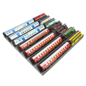 Bandeja de espuma de 500 x 500 x 55 mm, personalizável com padrão em ziguezague, para trens em escala H0 / 00.