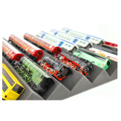 Bandeja de espuma de 500 x 500 x 55 mm, personalizável com padrão em ziguezague, para trens em escala H0 / 00.