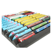 Bandeja de espuma de 500 x 500 x 30 mm, personalizável com padrão em ziguezague, para trens em escala N.