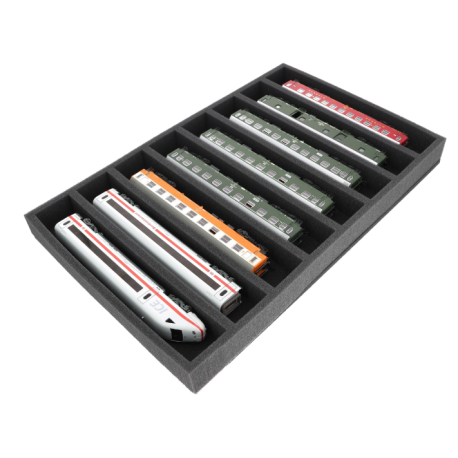 Inserto in schiuma per treni scala H0 in posizione orizzontale (8 scomparti).