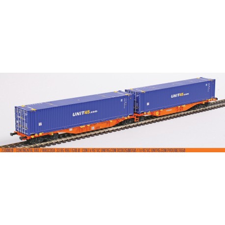 Wagon Sggmrss Contineltal Rail/Wascosa, avec des conteneurs « Unit45 ».