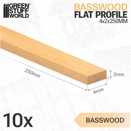 Listón Plano Madera de Tilo 4x250mm (x10).