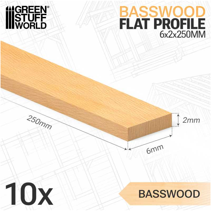 Flache Lindenholzleiste 6x250mm (x10). Flache Lindenholzleiste 6x250mm (x10).