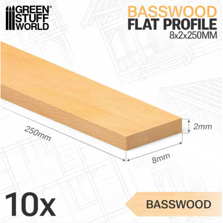 Listello piatto in legno di tiglio 8x250mm (x10).