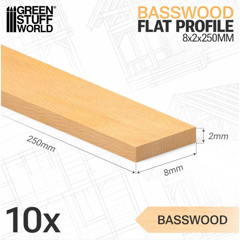 Listello piatto in legno di tiglio 8x250mm (x10).