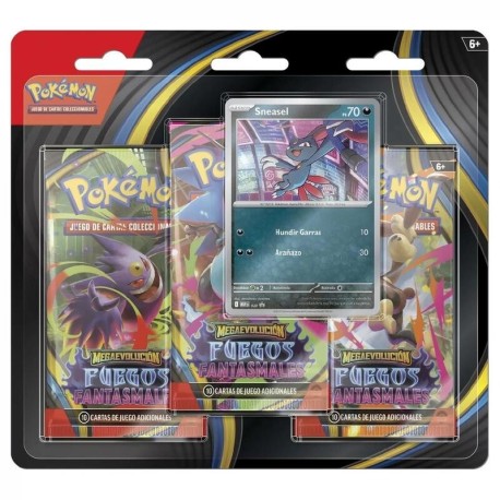 Pokémon: Megaevolución Phantasmal flames. Blíster 3 booster. Spanish.