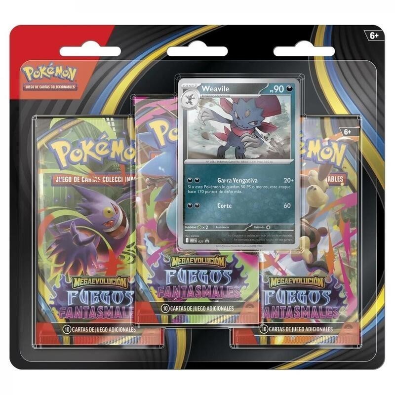 Pokémon: Mega-Entwicklungs-Geisterfeuer. Weavile 3 Beutel Blasenpackung. Spanisch.