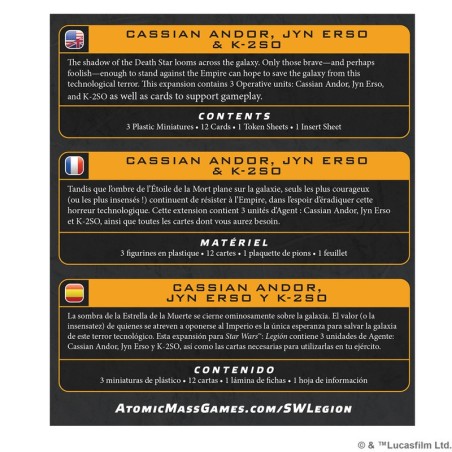SW Legion: Cassian Andor, Jyn Erso y K-2SO.