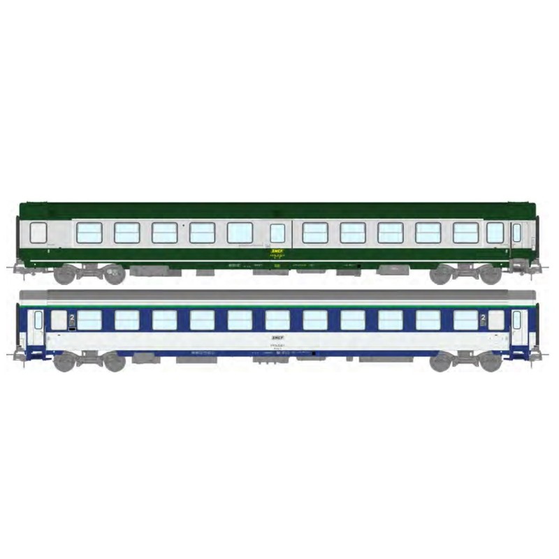 Gruppo di 2 carrozze: Ambulanza SO e Corail VU (B10c10x), SNCF.