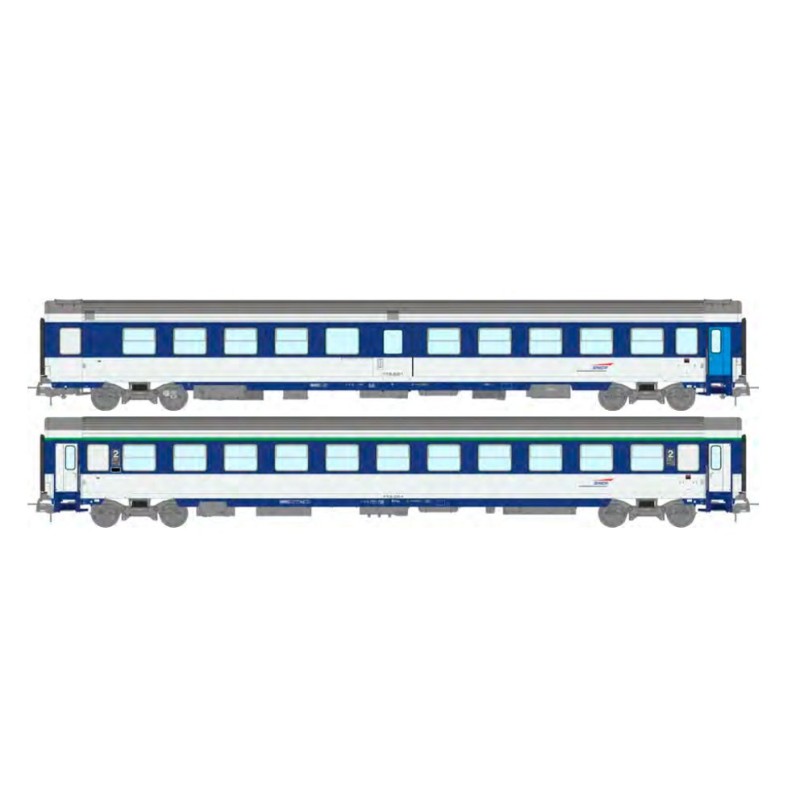 Conjunto de 2 carruagens: Ambulância SO e Corail VU (B10c10x), SNCF.