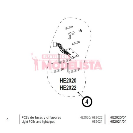 Luzes de PCB e difusores.
