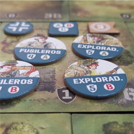 Image of the tokens from the board game Undaunted: Normandy.