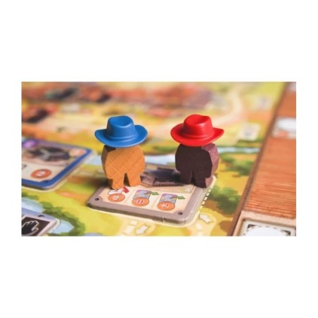 Image of the meeples of Great Western Trail Second Edition.