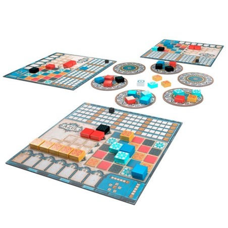 Imagen de los componentes del juego de estrategia Azul.