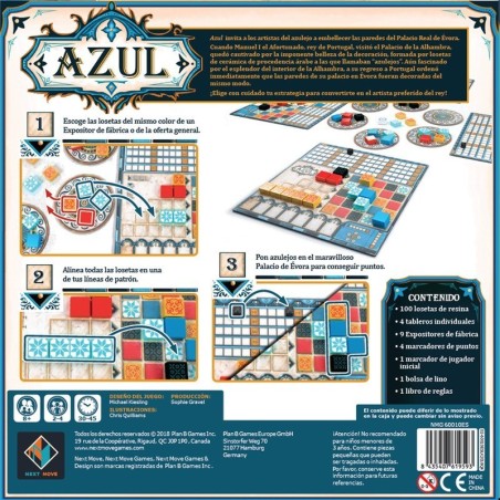 Imagen posterior del juego de estrategia Azul con información relevante.