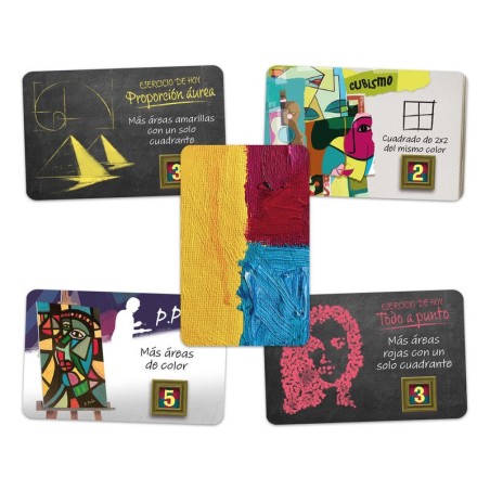 Image of the components of the abstract card game Abstract Academy.