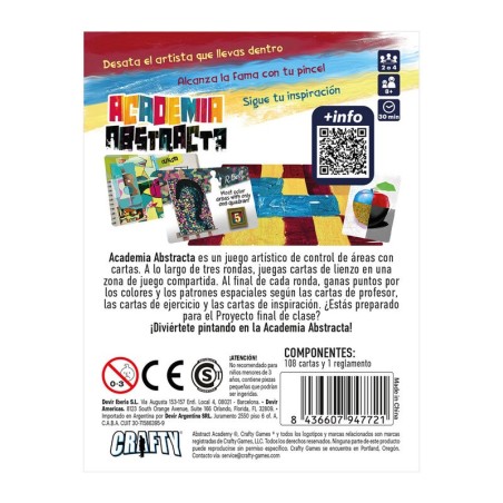Back image of the Abstract Academy abstract card game box with relevant information.
