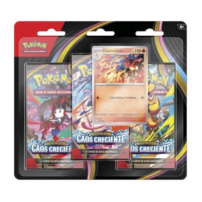 Imagen del blister de 3 sobres de pokemon caos creciente en español carta charmander comprar productos pokemon