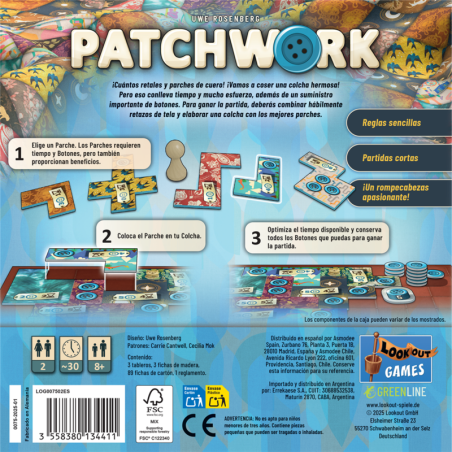Gioco da tavolo Patchwork Abstract Placement delle Tessere per 2 giocatori | LOOKOUT GAMES