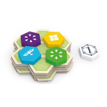 componentes del juego de mesa abstracto azul el jardin de la reina asmodee