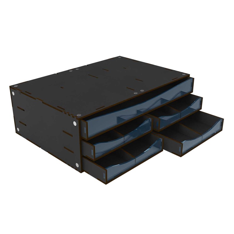Stackable Hobby Drawer Rack with 5 horizontal drawers and dividers - Black.