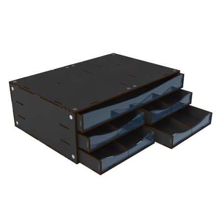 Stackable Hobby Drawer Rack with 5 horizontal drawers and dividers - Black.