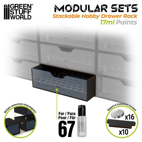 Stackable Hobby Paint Rack 17ml with magnets - Black.