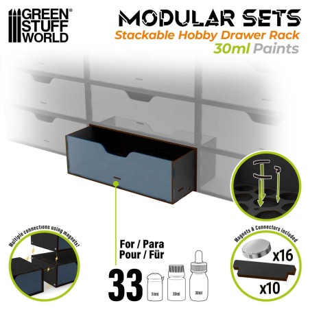 Stackable Hobby Paint Rack 30ml with magnets - Black.