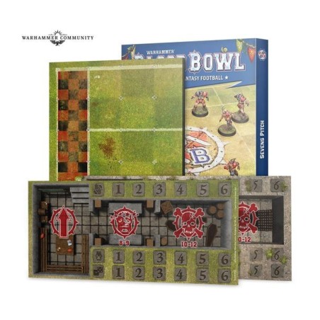 Blood Bowl Rugby à sept : champ à double face et bancs.
