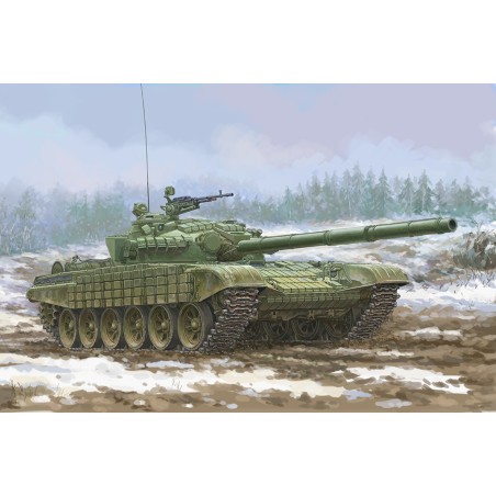 Char lourd soviétique T-72 Ural avec blindage réactif Kontakt-1.