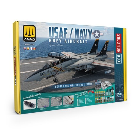 Lösungsbox: Graues USAF/US Navy-Flugzeug.