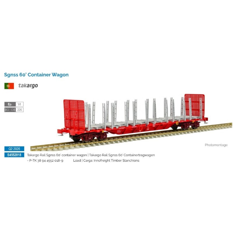 Sgnss 60' flat wagon for timber, Takargo.