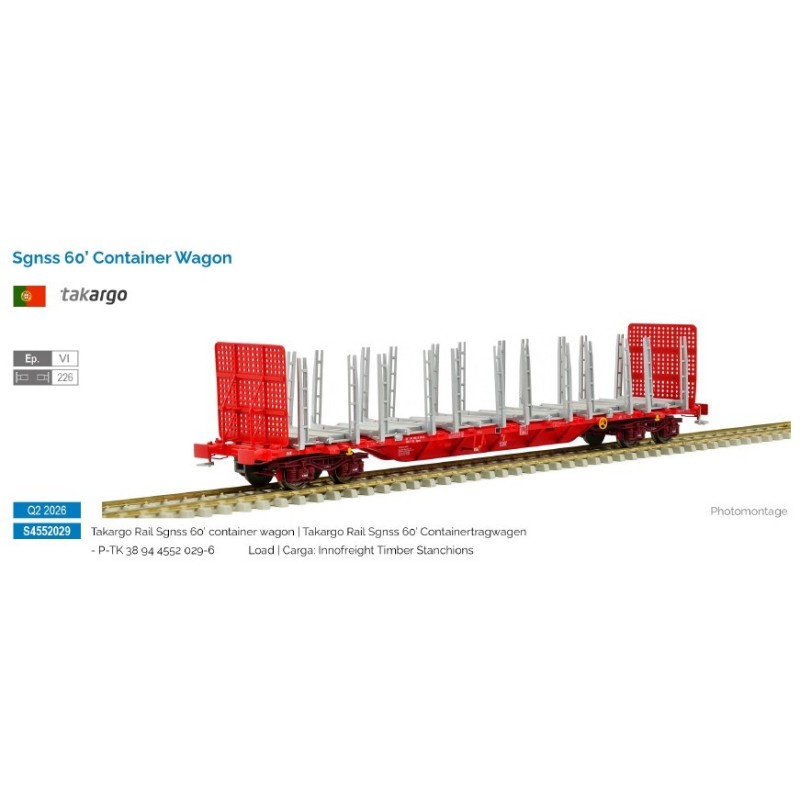 Sgnss 60' flat wagon for timber, Takargo.