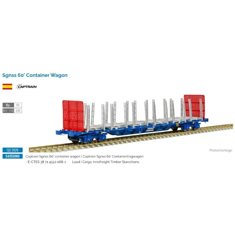 Sgnss 60' flat wagon for timber, Captrain.