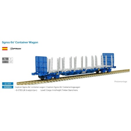 Sgnss 60' flat wagon for timber, Captrain.