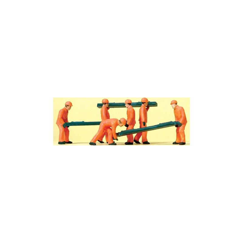 Obreros colocando traviesas de madera. PREISER 14036