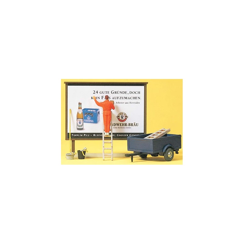 Worker on ladder, putting up posters. PREISER 10526