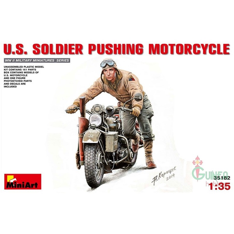 Soldado USA empujando una moto. MINIART 35182