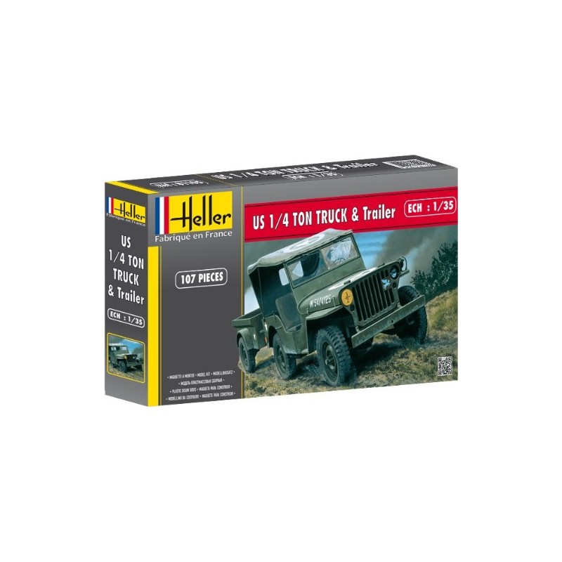 Jeep Willis y trailer. HELLER 81105