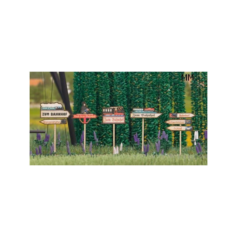 Busch 1488 - Holzwegweiser - Set Segnaletica In Legno Scala H0 1:87 Per Diorami E Plastici