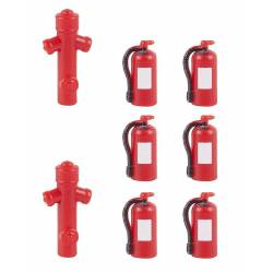 Extinguishers and hydrants.