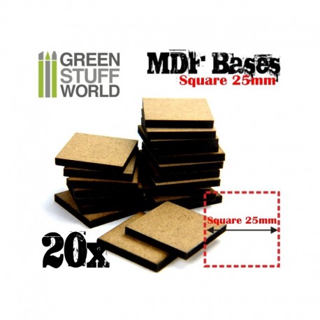 MDF Bases - square, 25 mm (x20). GREEN STUFF WORLD 9143