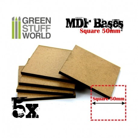 MDF Bases - square, 50 mm (x5). GREEN STUFF WORLD 9145