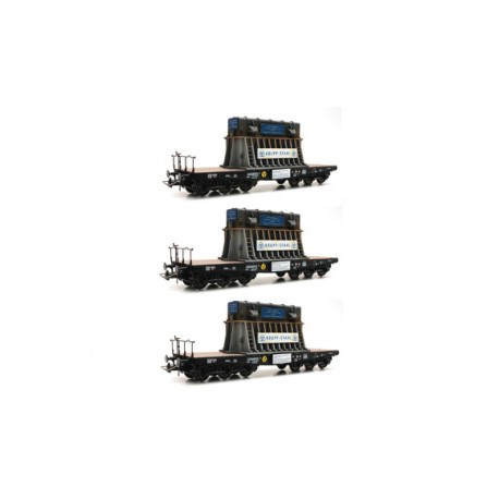 3 piece set: Heavy duty flat wagons, DB. ROCO 76158